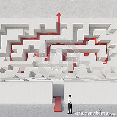 Maze with arrow to exit Stock Photo