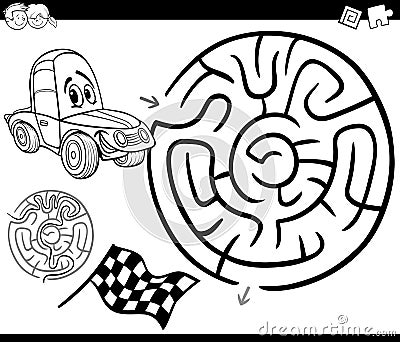 Maze with car coloring page Vector Illustration