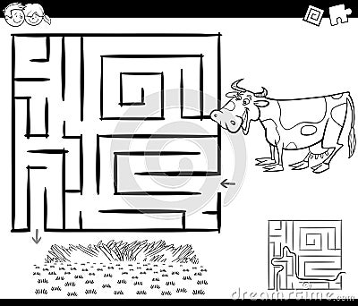 Maze with cow for coloring Vector Illustration