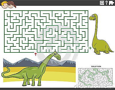 Maze educational game with cartoon dinosaurus Vector Illustration