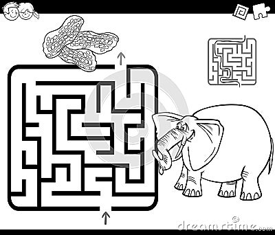 Maze with elephant coloring page Vector Illustration