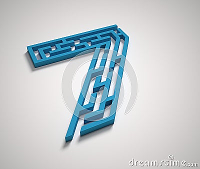 Maze font 3d rendering number 7 Cartoon Illustration