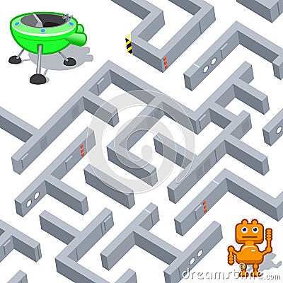 Maze and funny robot Vector Illustration