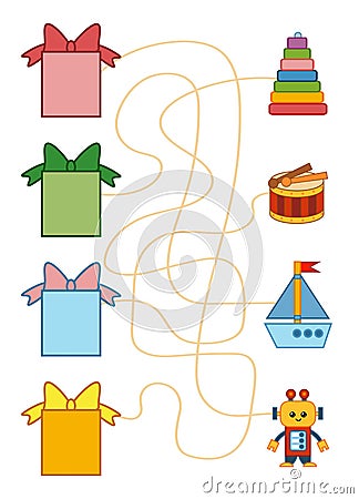 Maze game for children, Gifts and Toys Vector Illustration