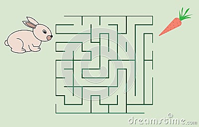 Maze game for children. Help the rabbit to get the carrot. Vector Illustration