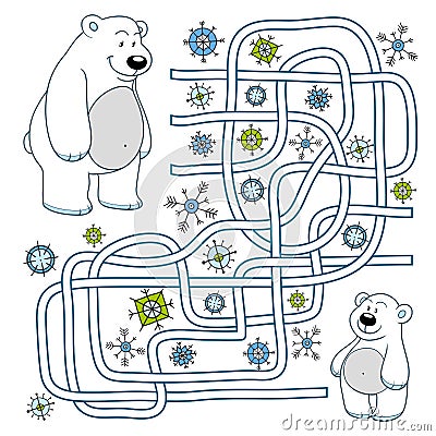 Maze game for children (polar bears) Vector Illustration