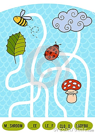 Maze game for children. Set of natural objects Vector Illustration