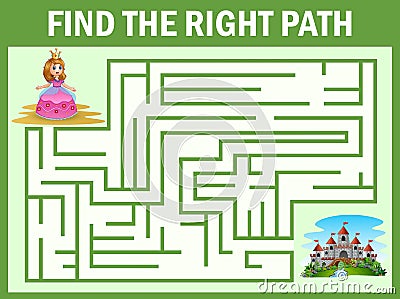 Maze game find a princess way to castle Vector Illustration