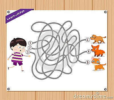 Maze Game. funny kid try to find animals Stock Photo