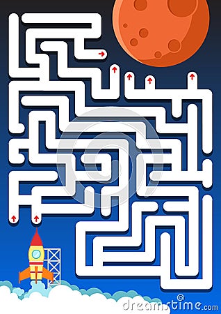 Maze game: Help rocket find the way to mars - Sheet for education Vector Illustration