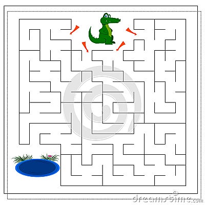 A maze game for kids. guide the crocodile through the maze to the water. Vector isolated on a white background Vector Illustration