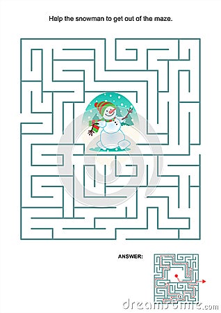 Maze game for kids - snowman Vector Illustration