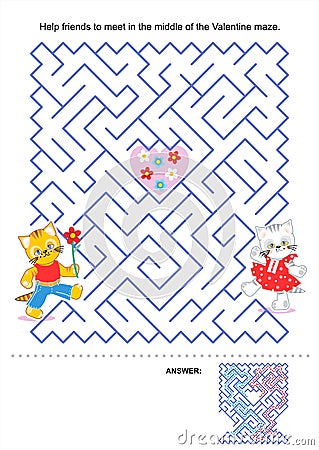 Maze game for kids - Valentine kittens Vector Illustration