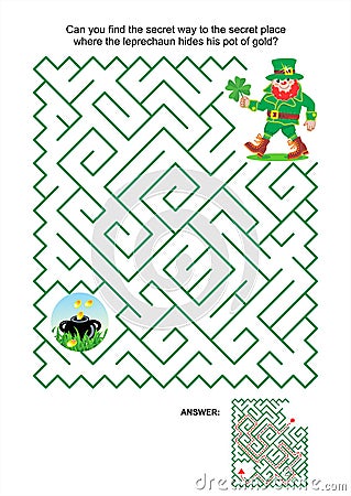 Maze game - leprechaun and pot of gold Vector Illustration