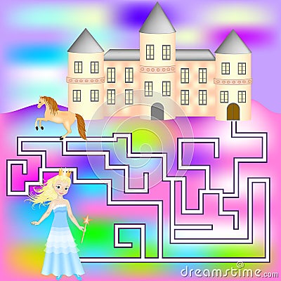 Maze game with a princess. Game for girls Vector Illustration