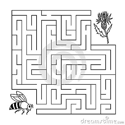 Maze game, take the bee to the flower, help find the way educational game for children Vector Illustration