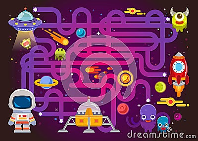 Maze games find the path for astronaut with space , Vector illustrationand spaceship theme collection Vector Illustration