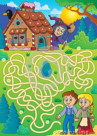 Maze 30 with Hansel and Gretel theme Vector Illustration