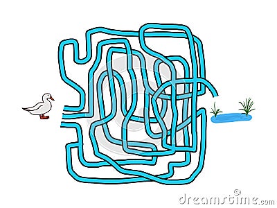 Maze for kids with duck and lake Stock Photo