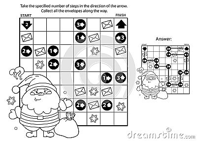 Maze or Labyrinth Game. Puzzle. Coloring Page Outline Of Santa Claus with gifts bag and Christmas tree. New year. Christmas. Vector Illustration