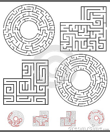 Maze leisure game graphics set with lines Vector Illustration