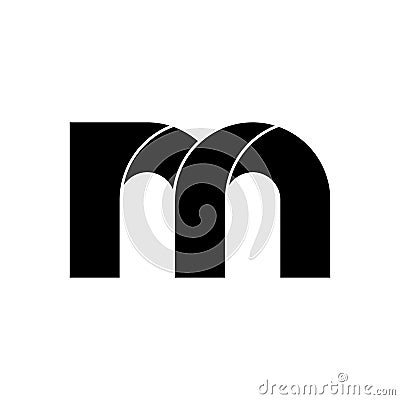 Black and white filled letter m logo web icon on isolated white background Vector Illustration