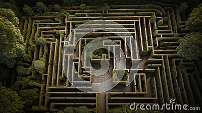 A Maze of Mystery: An Aerial View of a Complex Labyrinth Stock Photo