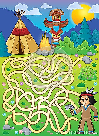 Maze 4 with Native American boy Vector Illustration