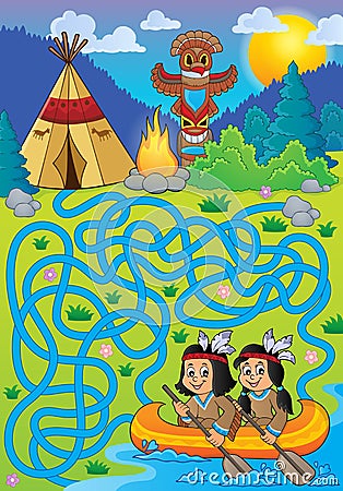 Maze 26 with Native Americans in boat Vector Illustration