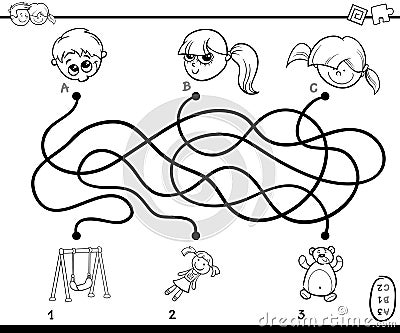 Maze paths activity coloring page Vector Illustration