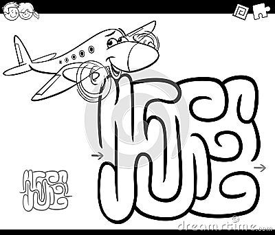 Maze with plane coloring page Vector Illustration