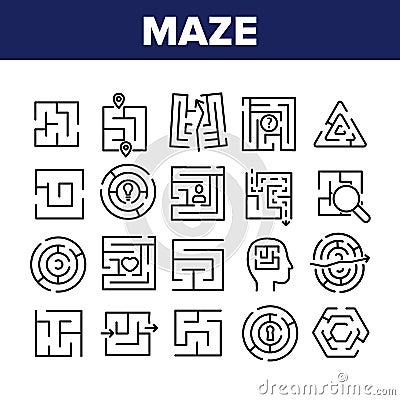 Maze Puzzle Different Collection Icons Set Vector Vector Illustration