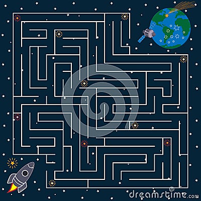 Maze-game-for-kids-on-the-theme-of-space,-vector Vector Illustration