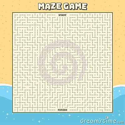 Maze puzzle game with summer beach concept background. Vector Illustration