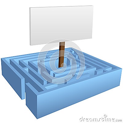 Maze Puzzle with Sign in the Solution Center Vector Illustration