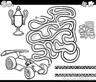 Maze with race car coloring page Vector Illustration