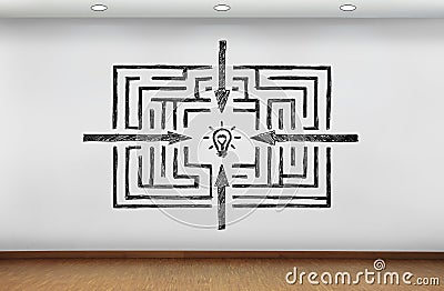 Maze to success drawing on wall Stock Photo