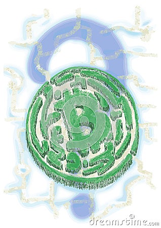 Maze which forms the symbol of bitcoin Vector Illustration