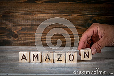 MAZON. A word from alphabet wooden blocks Editorial Stock Photo