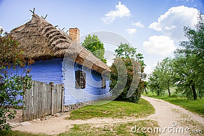 Mazovian Village in Sierpc - village style reconstruction or skansen, in the Polish countryside. Editorial Stock Photo