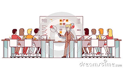 MBA business teacher giving lecture to students Vector Illustration