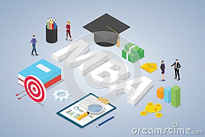 Mba master of business administration concept with graduate university hat education and team people with isometric modern style Cartoon Illustration