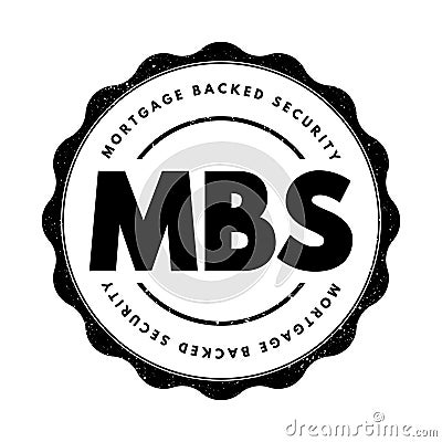 MBS Mortgage Backed Security - bonds secured by home and other real estate loans, acronym text stamp Stock Photo