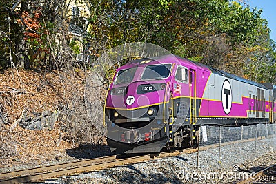 MBTA locomotive in Wellesley, Massachusetts, USA Editorial Stock Photo