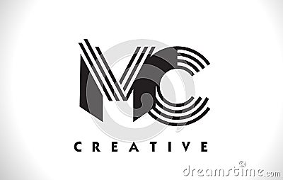 MC Logo Letter With Black Lines Design. Line Letter Vector Illus Stock Photo