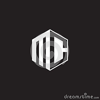 MC Logo monogram hexagon with black background negative space style Vector Illustration