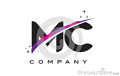 MC M C Black Letter Logo Design with Purple Magenta Swoosh Vector Illustration