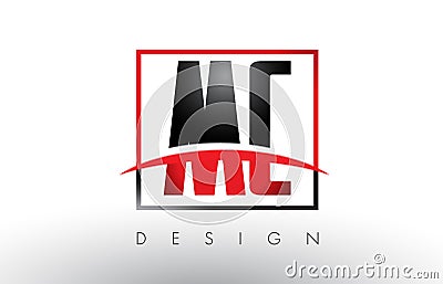 MC M C Logo Letters with Red and Black Colors and Swoosh. Vector Illustration