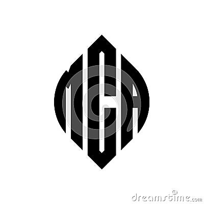 MCA circle letter logo design with circle and ellipse shape. MCA ellipse letters with typographic style. The three initials form a Vector Illustration