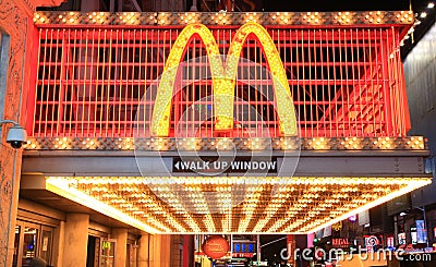 McDonald restaurant at night in New York time square Editorial Stock Photo